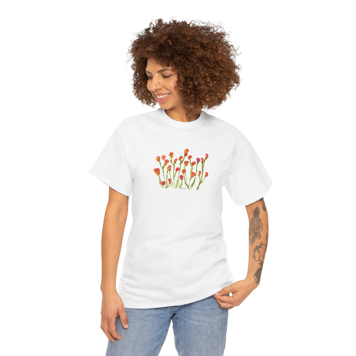 BonLeo Whimsical Garden  Red Flowers Tee.